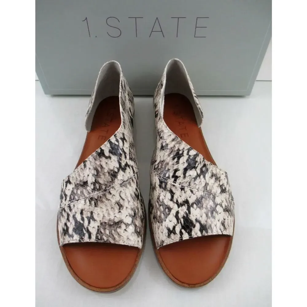 1.State Celvin Slide D'Orsay Flat Sandals Roccia Snake Print Leather Size 7